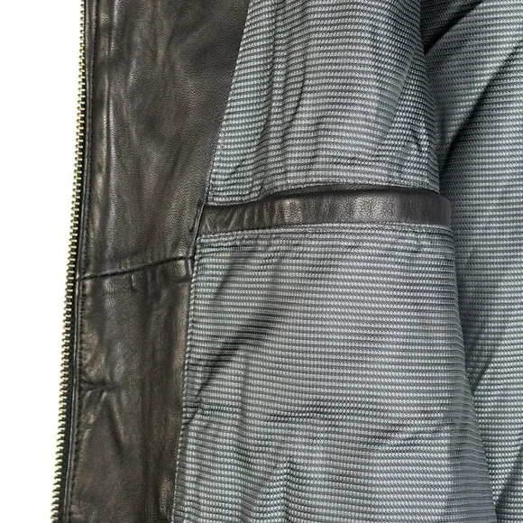 New Black Lambskin Leather Lined Jacket Zip Front 5 Pockets Hip Length Car Coat